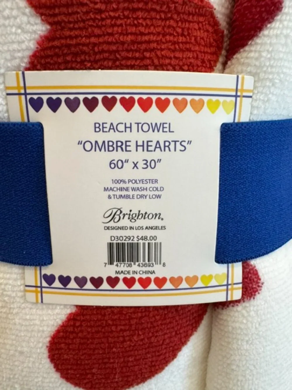 Brighton Ombré Hearts Beach Towel NWT